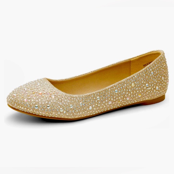 Women's DREAM PAIRS Sole-Shine Gold Rhinestone Ballet Flats Shoes, Sz 7 - Picture 1 of 5